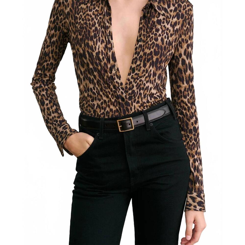 NEW NILI LOTAN celestine shirt in vintage leopard